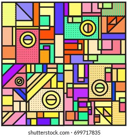 Trendy geometric elements memphis greeting cards design. Retro style texture, pattern and elements. Retro abstract pattern poster and cover design template for summer holiday season.
