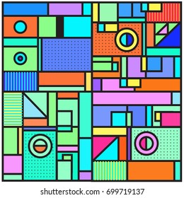 Trendy geometric elements memphis greeting cards design. Retro style texture, pattern and elements. Retro abstract pattern poster and cover design template for summer holiday season.