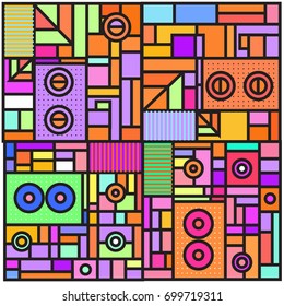 Trendy geometric elements memphis greeting cards design. Retro style texture, pattern and elements. Retro abstract pattern poster and cover design template for summer holiday season.