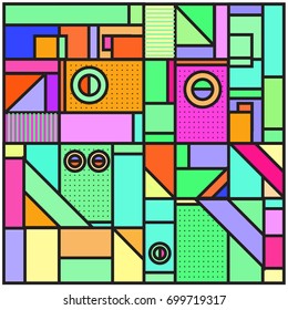 Trendy geometric elements memphis greeting cards design. Retro style texture, pattern and elements. Retro abstract pattern poster and cover design template for summer holiday season.