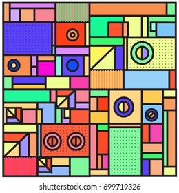 Trendy geometric elements memphis greeting cards design. Retro style texture, pattern and elements. Retro abstract pattern poster and cover design template for summer holiday season.