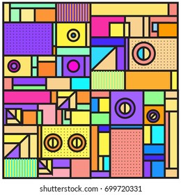 Trendy geometric elements memphis greeting cards design. Retro style texture, pattern and elements. Retro abstract pattern poster and cover design template for summer holiday season.