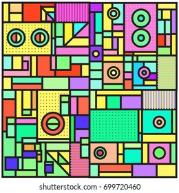 Trendy geometric elements memphis greeting cards design. Retro style texture, pattern and elements. Retro abstract pattern poster and cover design template for summer holiday season.