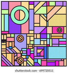 Trendy geometric elements memphis greeting cards design. Retro style texture, pattern and elements. Retro abstract pattern poster and cover design template for summer holiday season.