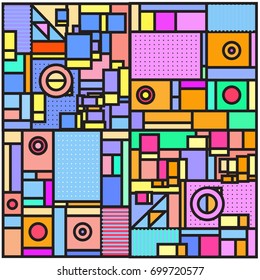 Trendy geometric elements memphis greeting cards design. Retro style texture, pattern and elements. Retro abstract pattern poster and cover design template for summer holiday season.