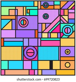 Trendy geometric elements memphis greeting cards design. Retro style texture, pattern and elements. Retro abstract pattern poster and cover design template for summer holiday season.