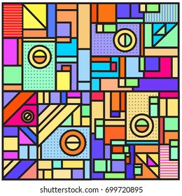 Trendy geometric elements memphis greeting cards design. Retro style texture, pattern and elements. Retro abstract pattern poster and cover design template for summer holiday season.