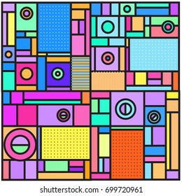 Trendy geometric elements memphis greeting cards design. Retro style texture, pattern and elements. Retro abstract pattern poster and cover design template for summer holiday season.