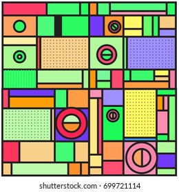 Trendy geometric elements memphis greeting cards design. Retro style texture, pattern and elements. Retro abstract pattern poster and cover design template for summer holiday season.