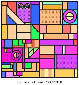 Trendy geometric elements memphis greeting cards design. Retro style texture, pattern and elements. Retro abstract pattern poster and cover design template for summer holiday season.