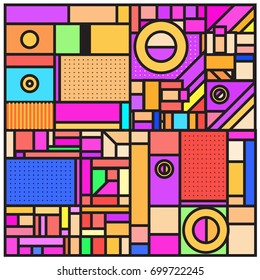 Trendy geometric elements memphis greeting cards design. Retro style texture, pattern and elements. Retro abstract pattern poster and cover design template for summer holiday season.