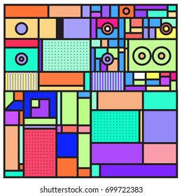 Trendy geometric elements memphis greeting cards design. Retro style texture, pattern and elements. Retro abstract pattern poster and cover design template for summer holiday season.