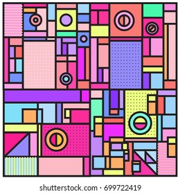 Trendy geometric elements memphis greeting cards design. Retro style texture, pattern and elements. Retro abstract pattern poster and cover design template for summer holiday season.