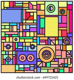 Trendy geometric elements memphis greeting cards design. Retro style texture, pattern and elements. Retro abstract pattern poster and cover design template for summer holiday season.