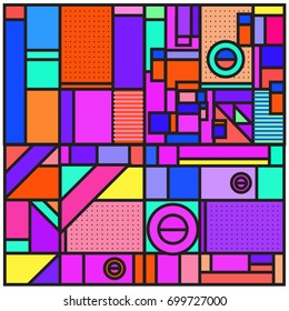 Trendy geometric elements memphis greeting cards design. Retro style texture, pattern and elements. Retro abstract pattern poster and cover design template for summer holiday season.