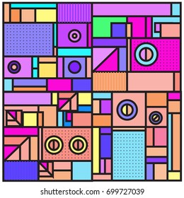 Trendy geometric elements memphis greeting cards design. Retro style texture, pattern and elements. Retro abstract pattern poster and cover design template for summer holiday season.