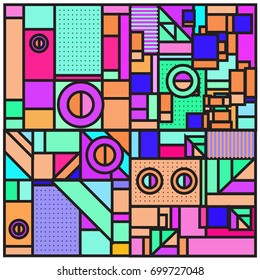 Trendy geometric elements memphis greeting cards design. Retro style texture, pattern and elements. Retro abstract pattern poster and cover design template for summer holiday season.