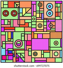 Trendy geometric elements memphis greeting cards design. Retro style texture, pattern and elements. Retro abstract pattern poster and cover design template for summer holiday season.