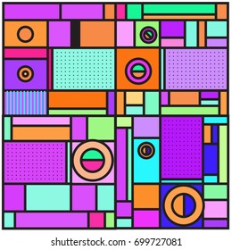 Trendy geometric elements memphis greeting cards design. Retro style texture, pattern and elements. Retro abstract pattern poster and cover design template for summer holiday season.