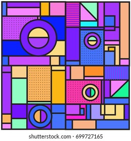 Trendy geometric elements memphis greeting cards design. Retro style texture, pattern and elements. Retro abstract pattern poster and cover design template for summer holiday season.