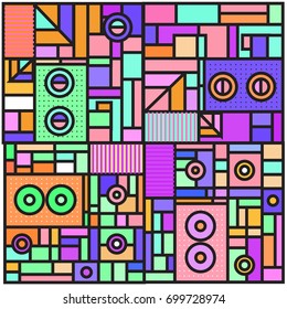 Trendy geometric elements memphis greeting cards design. Retro style texture, pattern and elements. Retro abstract pattern poster and cover design template for summer holiday season.
