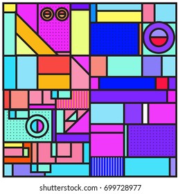 Trendy geometric elements memphis greeting cards design. Retro style texture, pattern and elements. Retro abstract pattern poster and cover design template for summer holiday season.