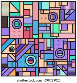 Trendy geometric elements memphis greeting cards design. Retro style texture, pattern and elements. Retro abstract pattern poster and cover design template for summer holiday season.