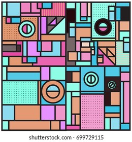Trendy geometric elements memphis greeting cards design. Retro style texture, pattern and elements. Retro abstract pattern poster and cover design template for summer holiday season.