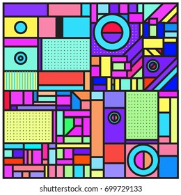 Trendy geometric elements memphis greeting cards design. Retro style texture, pattern and elements. Retro abstract pattern poster and cover design template for summer holiday season.