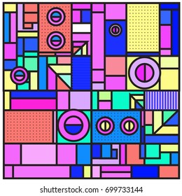 Trendy geometric elements memphis greeting cards design. Retro style texture, pattern and elements. Retro abstract pattern poster and cover design template for summer holiday season.