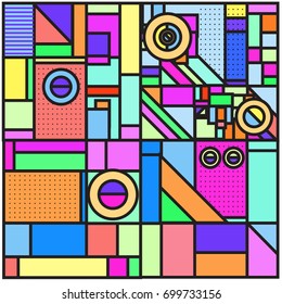 Trendy geometric elements memphis greeting cards design. Retro style texture, pattern and elements. Retro abstract pattern poster and cover design template for summer holiday season.