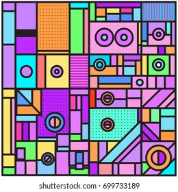 Trendy geometric elements memphis greeting cards design. Retro style texture, pattern and elements. Retro abstract pattern poster and cover design template for summer holiday season.