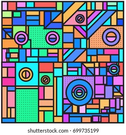 Trendy geometric elements memphis greeting cards design. Retro style texture, pattern and elements. Retro abstract pattern poster and cover design template for summer holiday season.