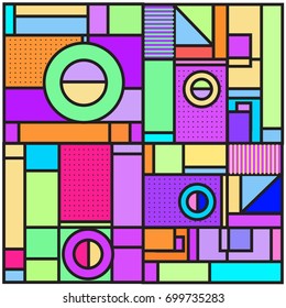 Trendy geometric elements memphis greeting cards design. Retro style texture, pattern and elements. Retro abstract pattern poster and cover design template for summer holiday season.