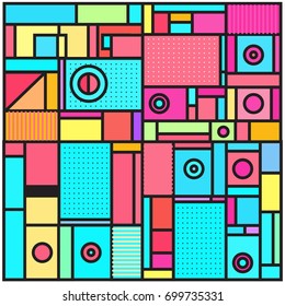 Trendy geometric elements memphis greeting cards design. Retro style texture, pattern and elements. Retro abstract pattern poster and cover design template for summer holiday season.