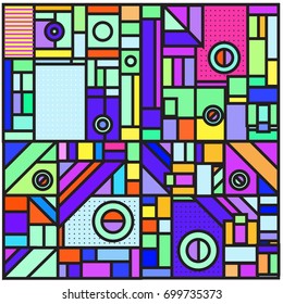 Trendy geometric elements memphis greeting cards design. Retro style texture, pattern and elements. Retro abstract pattern poster and cover design template for summer holiday season.