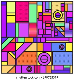 Trendy geometric elements memphis greeting cards design. Retro style texture, pattern and elements. Retro abstract pattern poster and cover design template for summer holiday season.