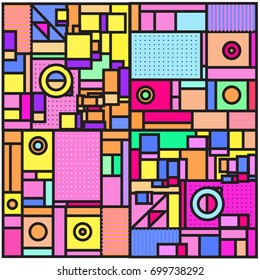 Trendy geometric elements memphis greeting cards design. Retro style texture, pattern and elements. Retro abstract pattern poster and cover design template for summer holiday season.