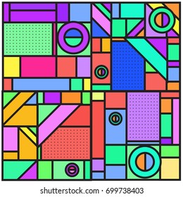 Trendy geometric elements memphis greeting cards design. Retro style texture, pattern and elements. Retro abstract pattern poster and cover design template for summer holiday season.