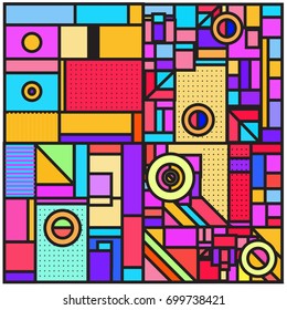 Trendy geometric elements memphis greeting cards design. Retro style texture, pattern and elements. Retro abstract pattern poster and cover design template for summer holiday season.