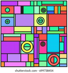 Trendy geometric elements memphis greeting cards design. Retro style texture, pattern and elements. Retro abstract pattern poster and cover design template for summer holiday season.