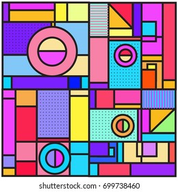 Trendy geometric elements memphis greeting cards design. Retro style texture, pattern and elements. Retro abstract pattern poster and cover design template for summer holiday season.