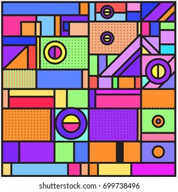 Trendy geometric elements memphis greeting cards design. Retro style texture, pattern and elements. Retro abstract pattern poster and cover design template for summer holiday season.