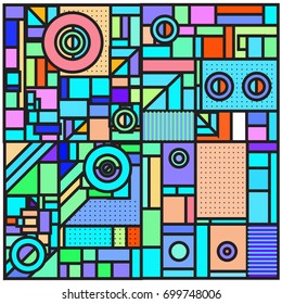 Trendy geometric elements memphis greeting cards design. Retro style texture, pattern and elements. Retro abstract pattern poster and cover design template for summer holiday season.