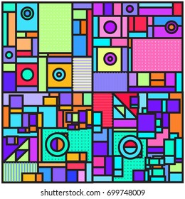 Trendy geometric elements memphis greeting cards design. Retro style texture, pattern and elements. Retro abstract pattern poster and cover design template for summer holiday season.