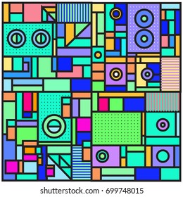 Trendy geometric elements memphis greeting cards design. Retro style texture, pattern and elements. Retro abstract pattern poster and cover design template for summer holiday season.