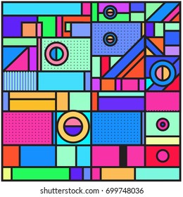 Trendy geometric elements memphis greeting cards design. Retro style texture, pattern and elements. Retro abstract pattern poster and cover design template for summer holiday season.