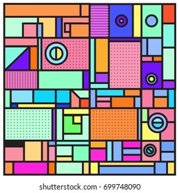 Trendy geometric elements memphis greeting cards design. Retro style texture, pattern and elements. Retro abstract pattern poster and cover design template for summer holiday season.