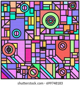 Trendy geometric elements memphis greeting cards design. Retro style texture, pattern and elements. Retro abstract pattern poster and cover design template for summer holiday season.