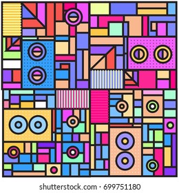 Trendy geometric elements memphis greeting cards design. Retro style texture, pattern and elements. Retro abstract pattern poster and cover design template for summer holiday season.